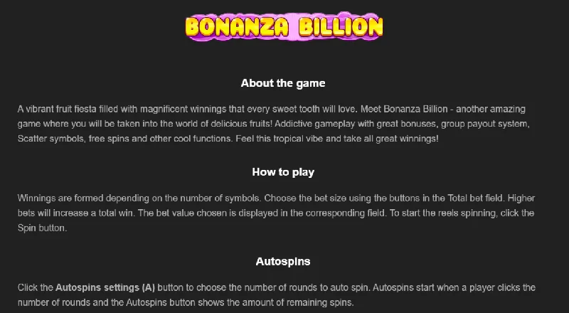 Bonanza Billion Skärmdump