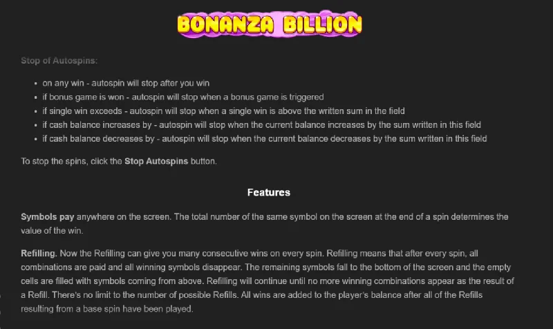 Bonanza Billion Skärmdump